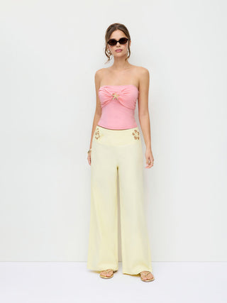 Strapless Ruched Lace Trim Starfish Metal Detail Bandeau Top