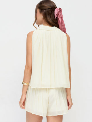 Chiffon Mid Rise Pleated Shorts