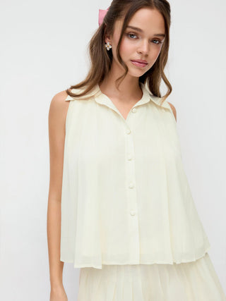 Chiffon Pleated Button Front Oversized Tank Blouse