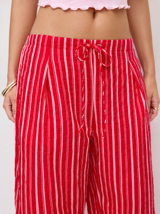 Cotton-blend Mid Rise Striped Drawstring Straight Leg Trousers