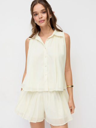 Chiffon Pleated Button Front Oversized Tank Blouse