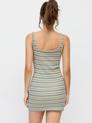 High Stretch Textured Striped Square Neck Bodycon Mini Dress