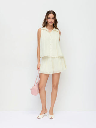 Chiffon Pleated Button Front Oversized Tank Blouse
