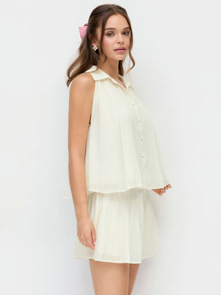 Chiffon Pleated Button Front Oversized Tank Blouse