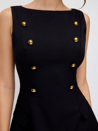 Boat Neck Metal Detail A-line Mini Dress
