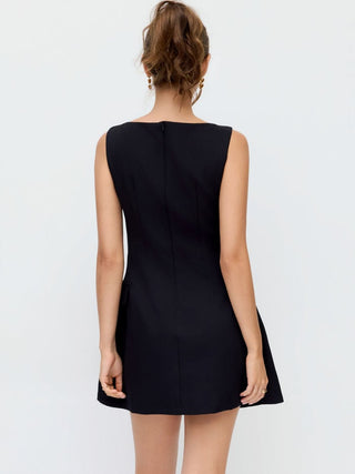 Boat Neck Metal Detail A-line Mini Dress