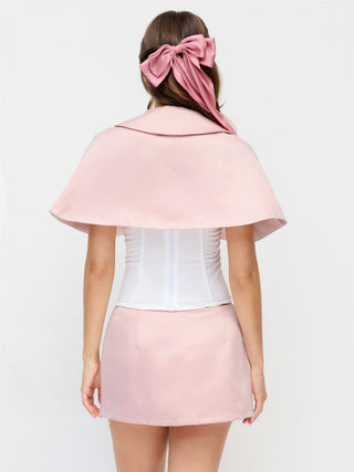 Peter Pan Collar Satin Crop Cape Jacket