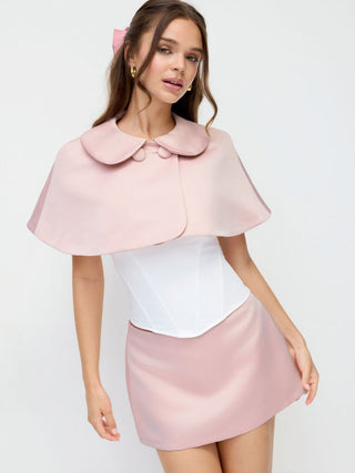 Peter Pan Collar Satin Crop Cape Jacket