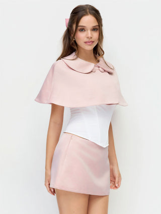 Peter Pan Collar Satin Crop Cape Jacket