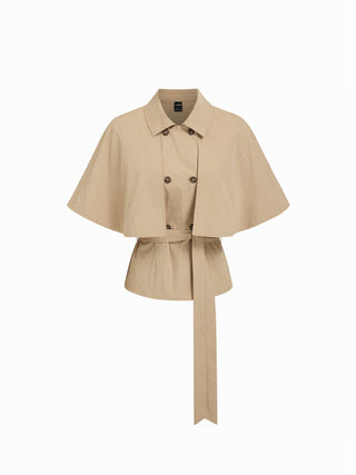 Double Breasted Cape Cotton-blend Oversized Windbreaker With Belt