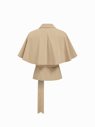 Double Breasted Cape Cotton-blend Oversized Windbreaker With Belt