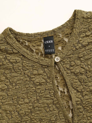 Pointelle Textured Button Through Cut Out Top