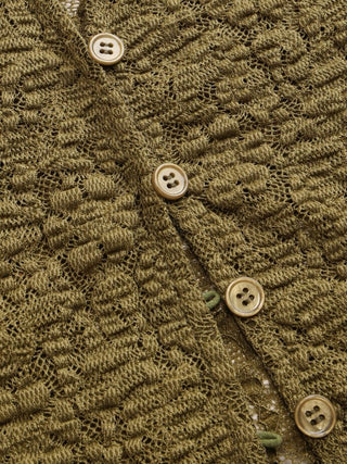 Pointelle Textured Button Through Cut Out Top