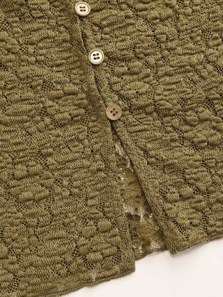 Pointelle Textured Button Through Cut Out Top