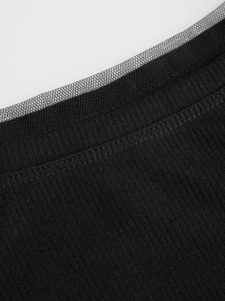 Boat Neck Mesh Trim Short Sleeve Tee