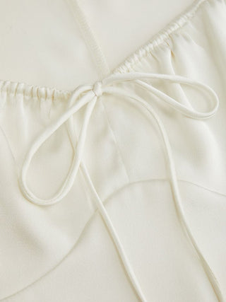 Satin Scoop Neck Ruffle Sleeve Drawstring Blouse