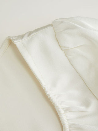 Satin Scoop Neck Ruffle Sleeve Drawstring Blouse