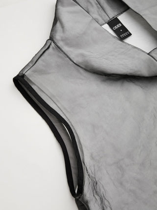 Cotton High Neck Asymmetrical Textured See-through Tank Blouse