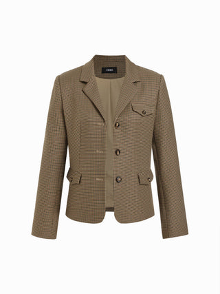Houndstooth Notched Collar Longline Blazer