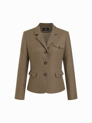 Houndstooth Notched Collar Longline Blazer