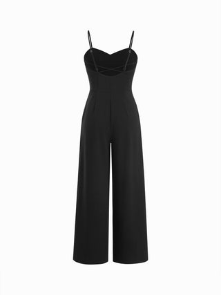 Textured Sweetheart Neck Backless Cami High Rise Wide Leg Jumpsuit