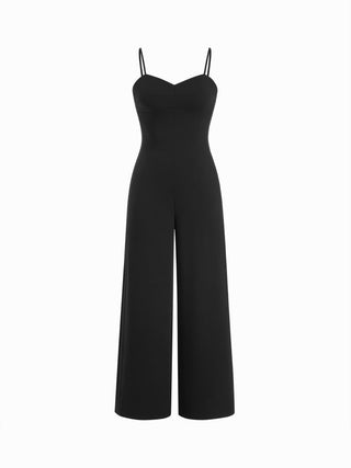 Textured Sweetheart Neck Backless Cami High Rise Wide Leg Jumpsuit
