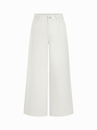 Denim High Rise Braided Detail Wide Leg Jeans With Belt