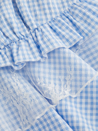 Gingham Sweetheart Lace Panel Ruffle Cami Top