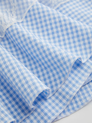 Gingham Sweetheart Lace Panel Ruffle Cami Top