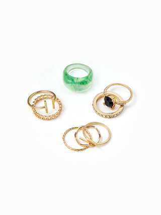 8PCS RHINESTONE & MARBLE RING SET