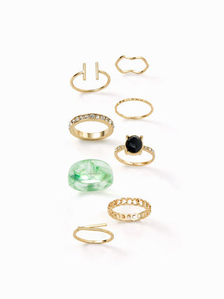 8PCS RHINESTONE & MARBLE RING SET