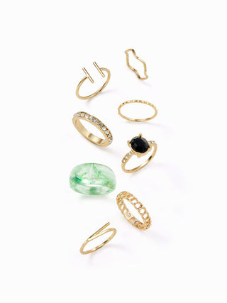 8PCS RHINESTONE & MARBLE RING SET