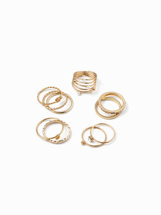 10PCS FAUX PEARL & RHINESTONE RING SET