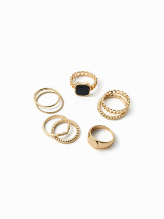 8PCS GEMSTONE & RHINESTONE RING SET