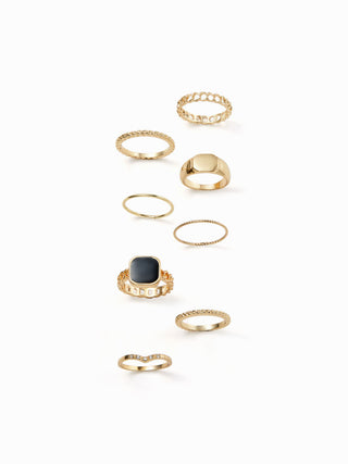 8PCS GEMSTONE & RHINESTONE RING SET