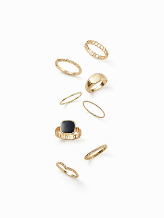 8PCS GEMSTONE & RHINESTONE RING SET