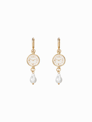 CLOCK & FAUX PEARL DROP EARRINGS