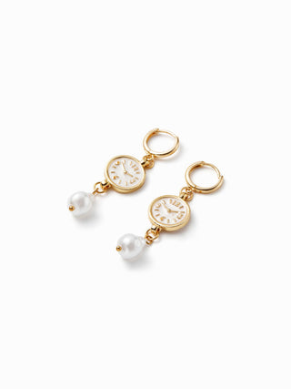 CLOCK & FAUX PEARL DROP EARRINGS