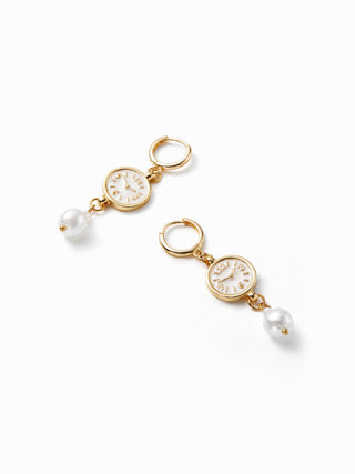 CLOCK & FAUX PEARL DROP EARRINGS