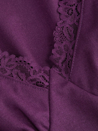 Linen-blend V-neck Lace Trim Cloak Sleeve Crop Blouse