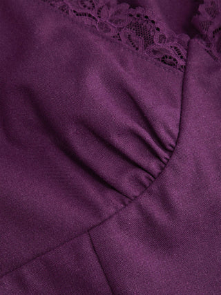 Linen-blend V-neck Lace Trim Cloak Sleeve Crop Blouse