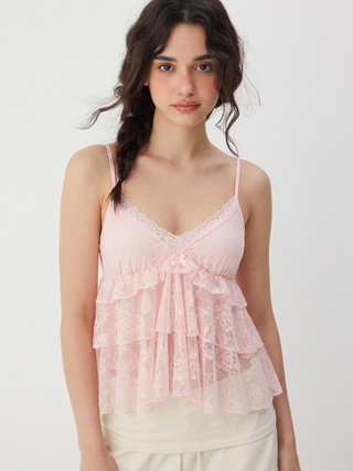 Lace Sweetheart Ruffle Cami Top