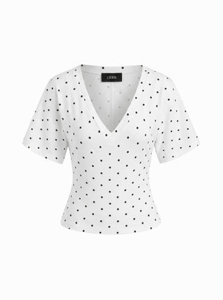Cotton-blend High Stretch V-neck Short Sleeve Tee
