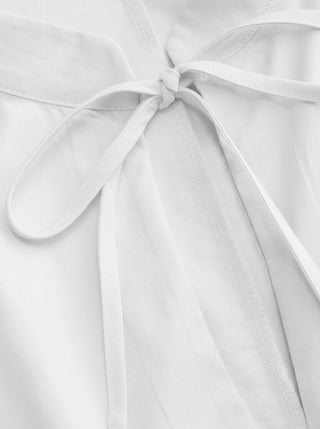 Stand Collar Tie-Neck Short Sleeve Draped Pocket Flared Maxi Dress