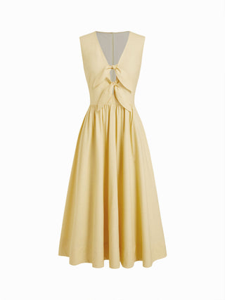 Cotton-blend V-neck Twist Knotted A-line Maxi Dress