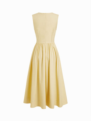 Cotton-blend V-neck Twist Knotted A-line Maxi Dress