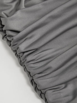 Halter Neckline Ruched Metal Detail Draped Maxi Bardot Dress