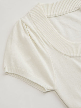 Knit Wool-blend Square Neck Puff Sleeve Top With Belt