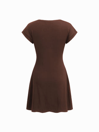 Cotton-blend Round Neckline Ruched Mini Dress