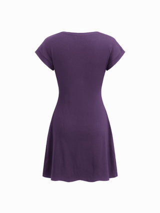 Cotton-blend Round Neckline Ruched Mini Dress